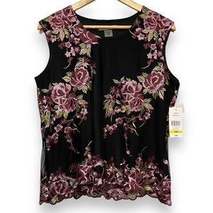 NWT TanJay Petite Floral Embroidered‎ Sleeveless blouse
